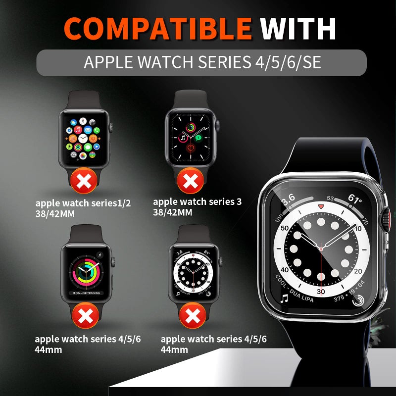 LK 2 Pack Hard PC Case with Tempered Glass Screen Protector Compatible for Apple Watch Series 6 SE 40mm, Ultra-Thin Overall Protective Cover for Apple Watch 6 SE 40mm (Clear) - Image 2